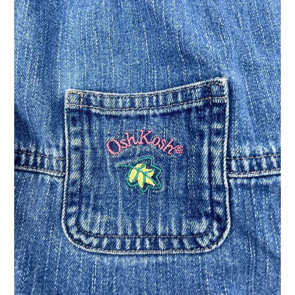 Oshkosh B'gosh Girl 3T Denim Jean Dress Blue Long Sleeves Leaves Toddler